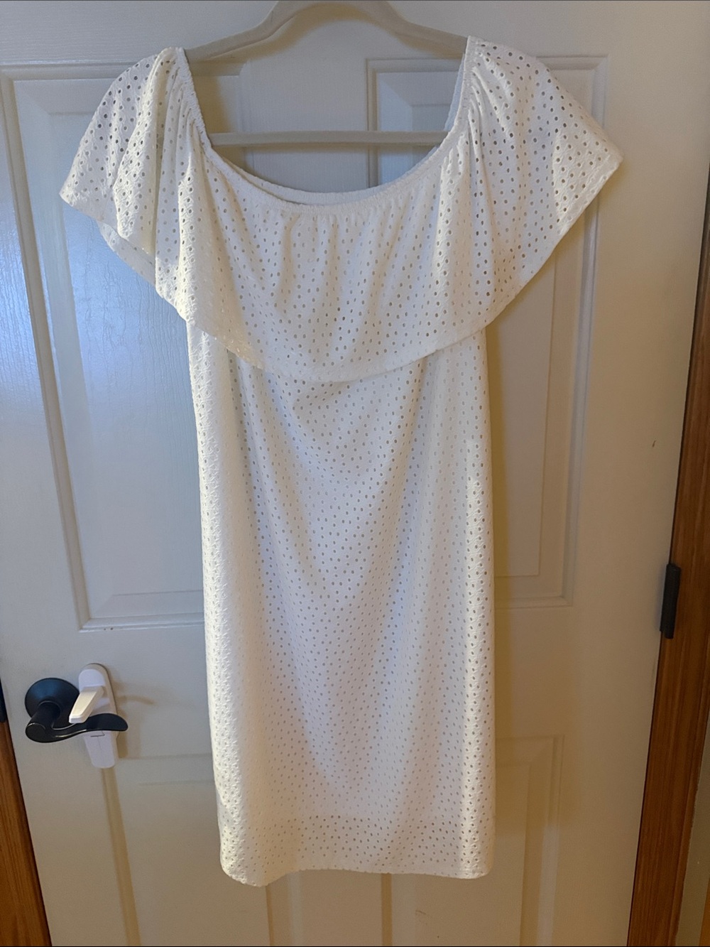 Maurices Off-White One-Shoulder Eyelet Ruffle Dress